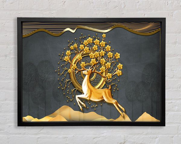 The Gold Flower Stag Tree Framed Print