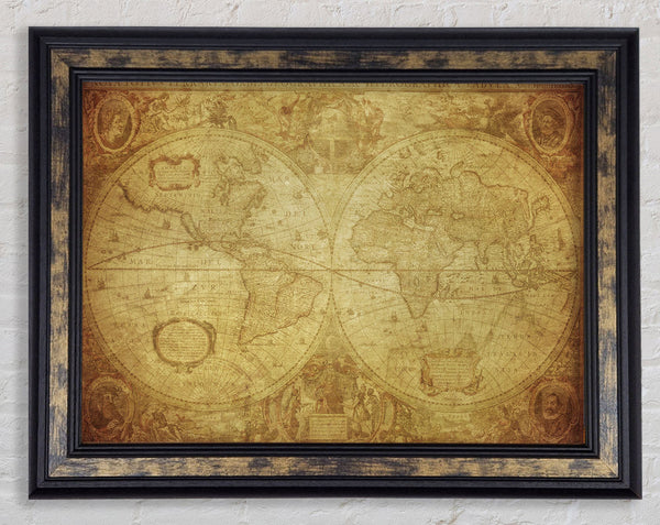 The Map Of The World Vintage Framed Print