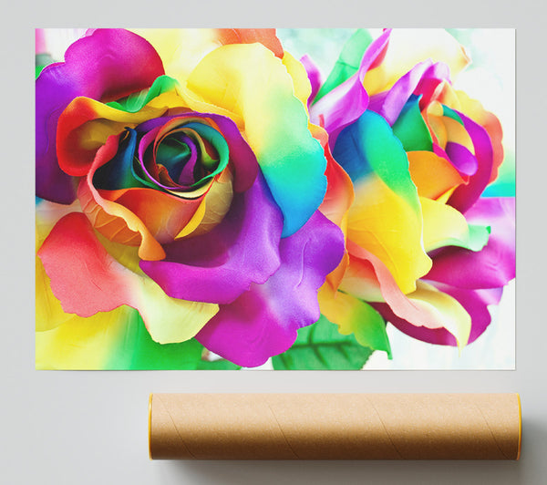 Multi Coloured Roses Close Poster