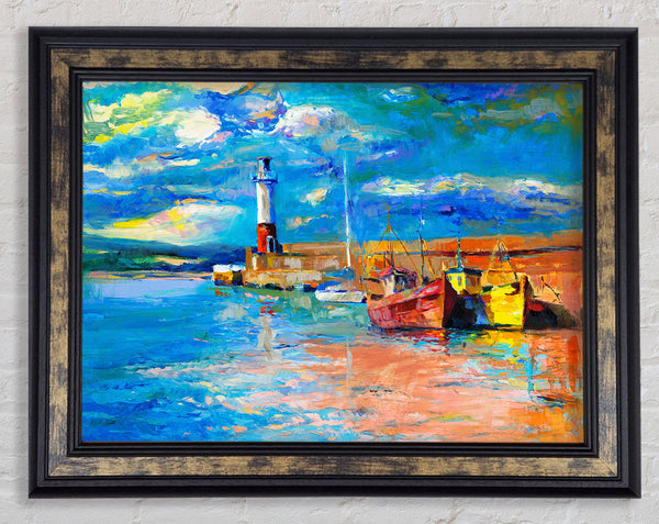 The Lighthouse Coastal Town Framed Print
