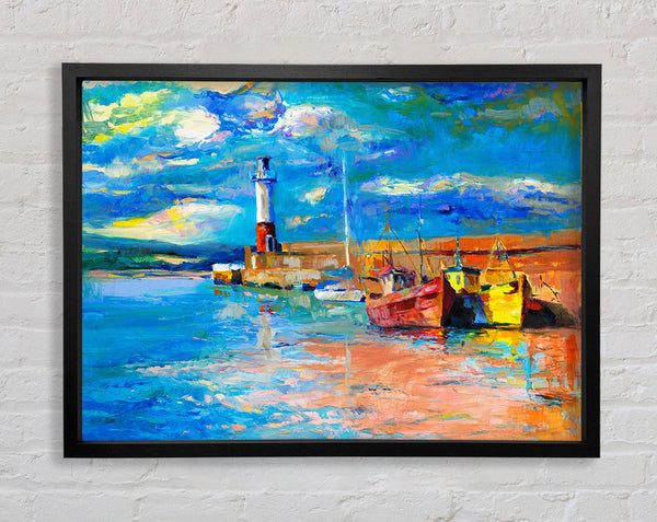 The Lighthouse Coastal Town Framed Print