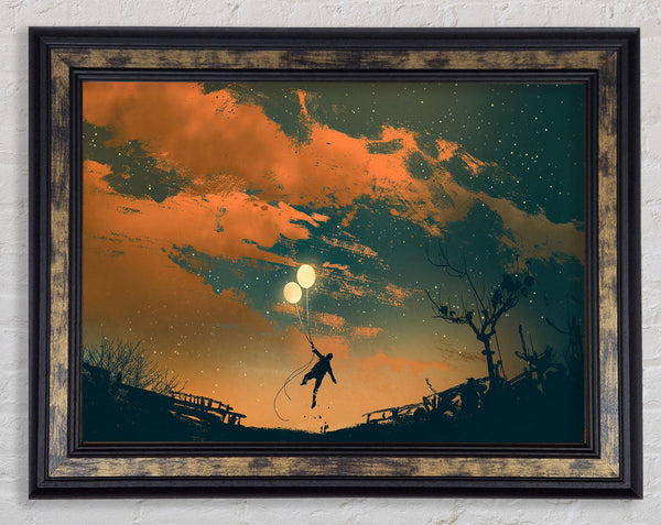 The Two Floating Light Balloons Framed Print