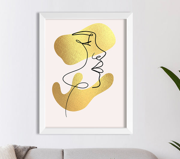 Line Art Frauengesicht Goldfoliendruck
