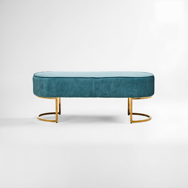 Zamora Green Velvet Ottoman Bench With Gold Finish Legs