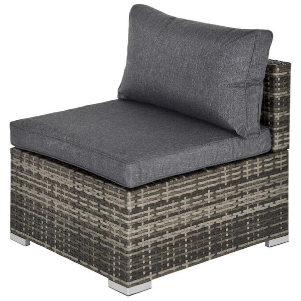 Outsunny Outdoor Garden Furniture Rattan Single Middle Sofa With Cushions For Backyard Porch Garden Poolside Deep Grey