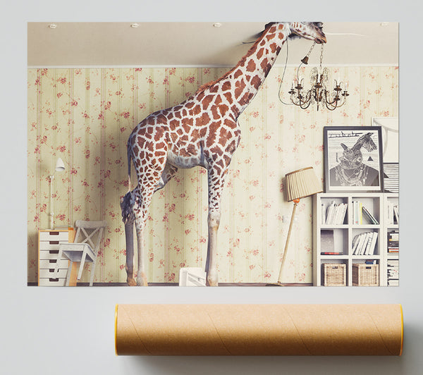 Giraffe In The House Poster
