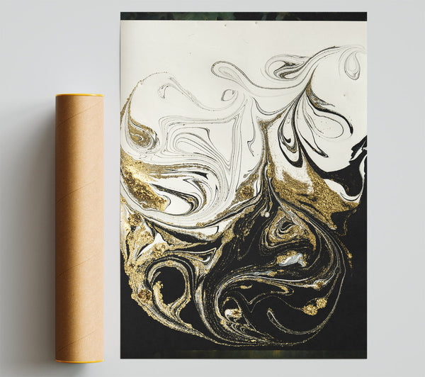 Black And Gold Marble Giclee Print