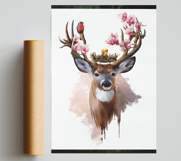 Flower Stag Birds Poster