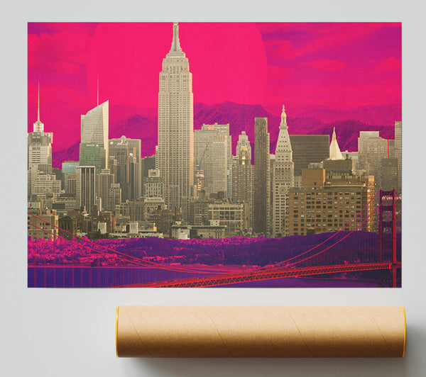 Pink Skies City Poster