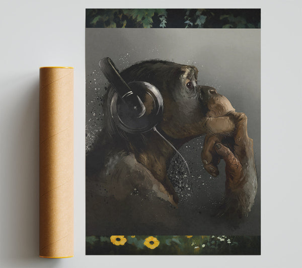 Headphones Dj Monkey Giclee Print