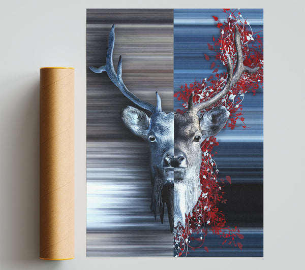 Stag Autumn Flowers Print