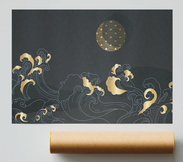 Gold Waves And Sun Giclee Print