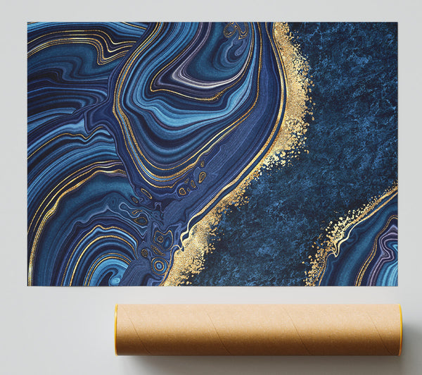 Blue And Gold Marble Poster