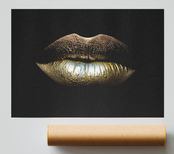 Gold Lips On Black Poster