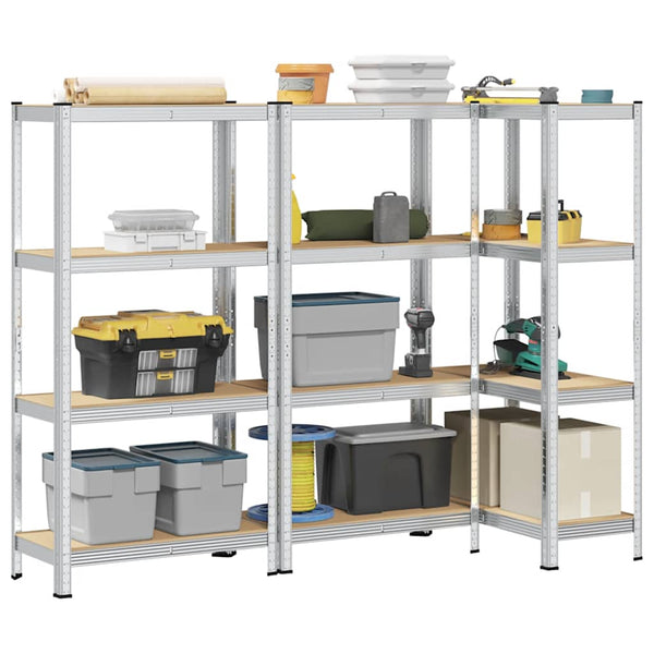 4-Layer Storage Shelves 3 pcs Silver Steel&Engineered Wood