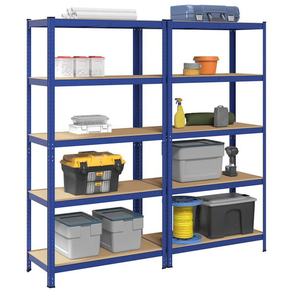5-Layer Storage Shelves 2 pcs Blue Steel&Engineered Wood