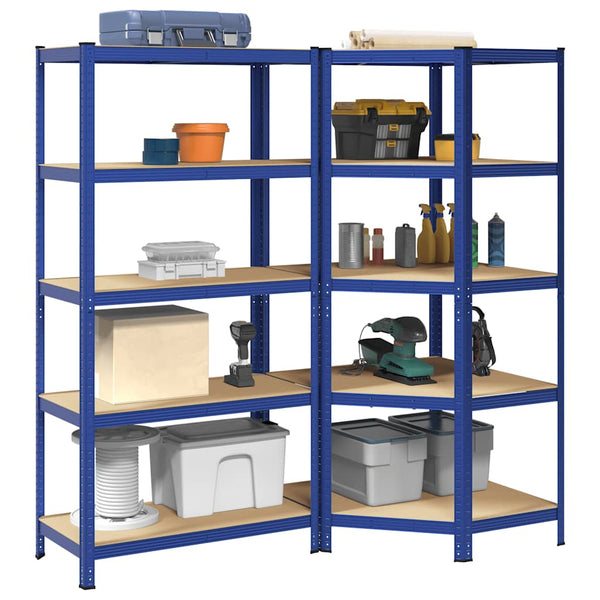 2 Piece 5-Layer Shelves Set Blue Steel&Engineered Wood