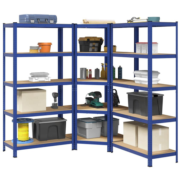 3 Piece 5-Layer Shelves Set Blue Steel&Engineered Wood