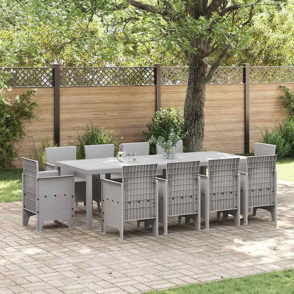11 Piece Garden Dining Set Light Grey Poly Rattan