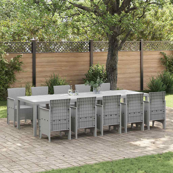 11 Piece Garden Dining Set Light Grey Poly Rattan
