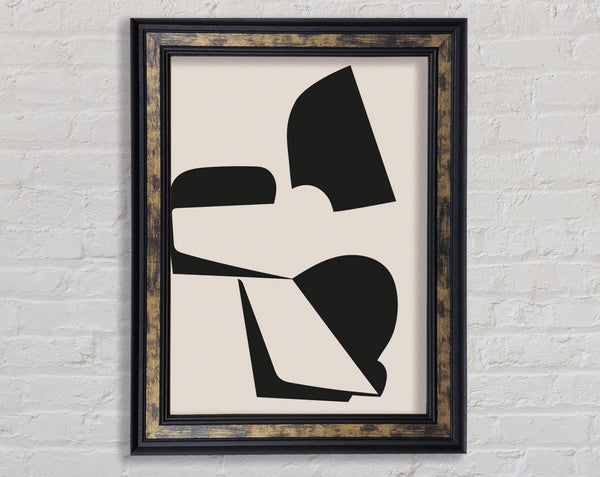 Abstract Black Shapes On Beige Framed Print