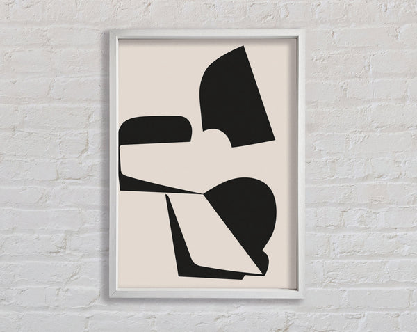 Abstract Black Shapes On Beige Framed Print