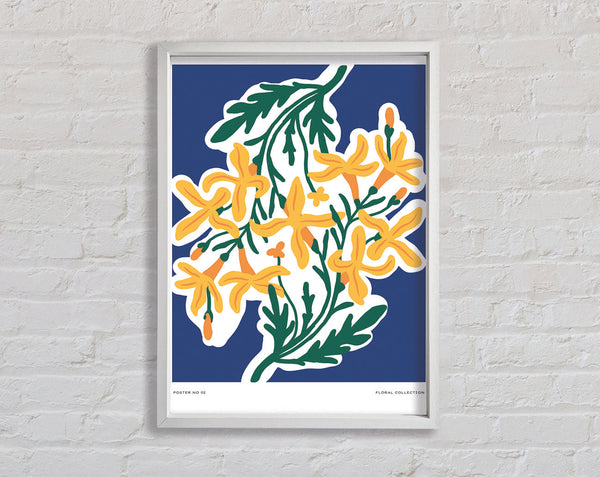 Yellow Flowers On Blue Framed Print