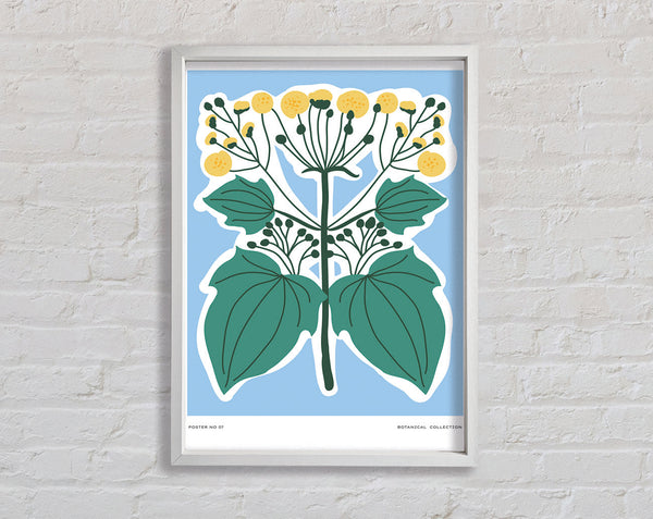Yellow Flowers On Pastel Blue Framed Print