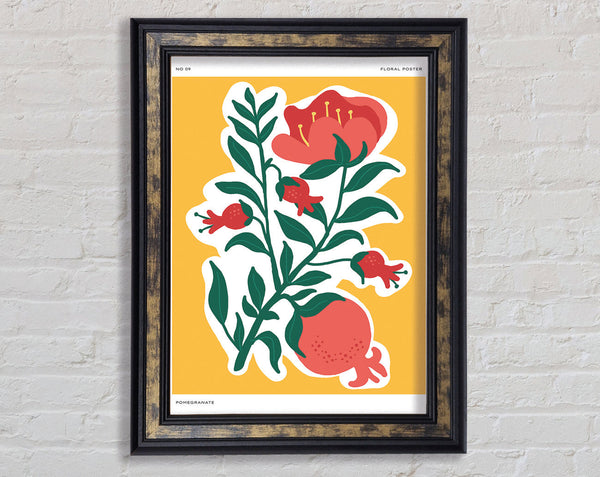 Red Flowers On A Yellow Framed Print