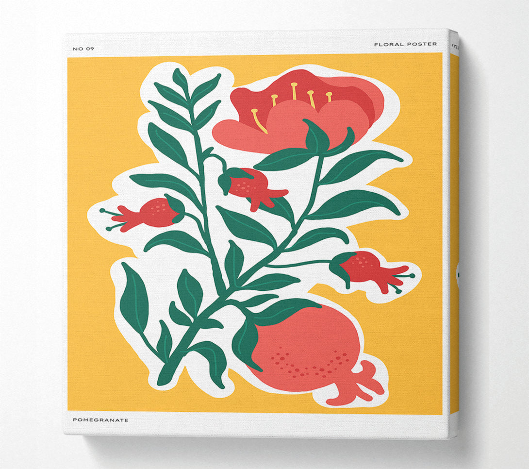  A Canvas Print of Red Flowers On A Yellow Canvas Wall Art