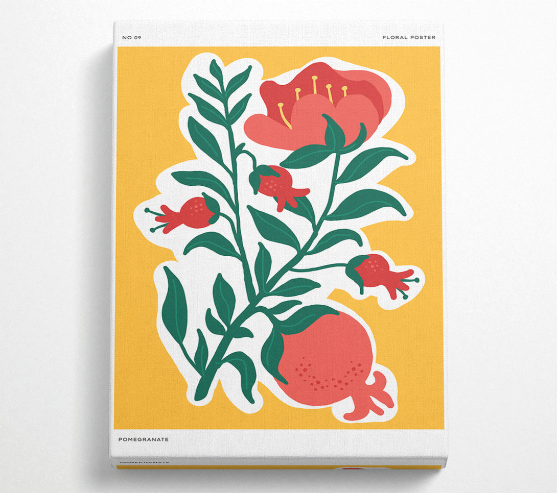  A Canvas Print of Red Flowers On A Yellow Canvas Wall Art