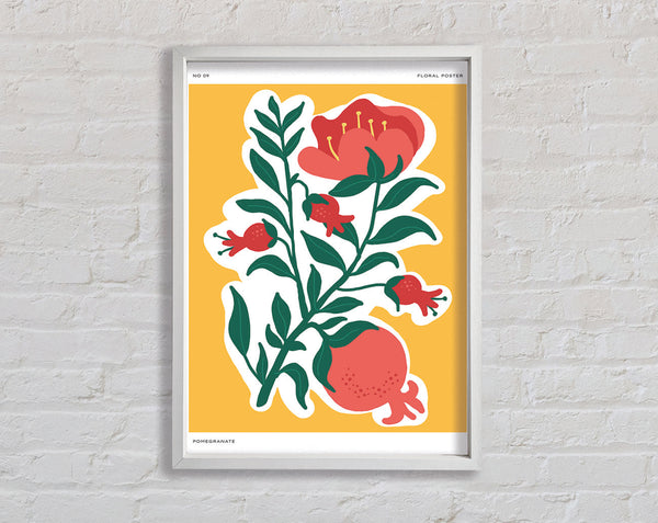 Red Flowers On A Yellow Framed Print