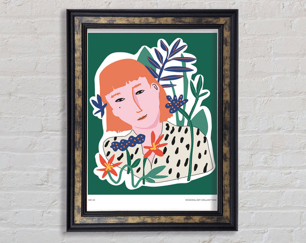 Red Head Woman Floral Framed Print