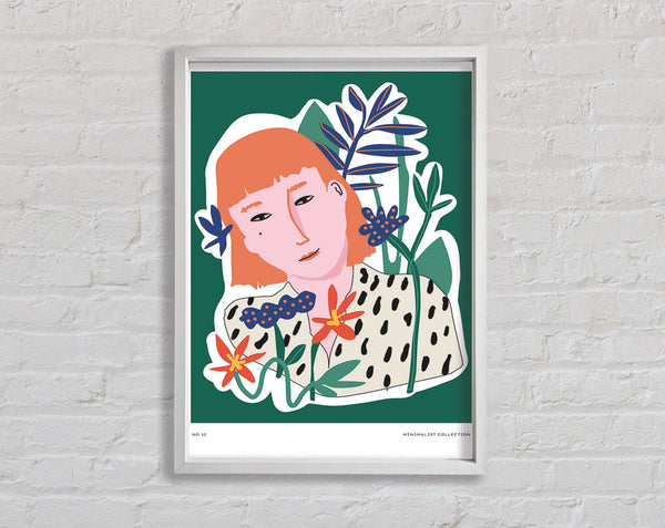 Red Head Woman Floral Framed Print