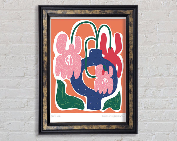 Blue Vase Of Colourful Flowers Framed Print