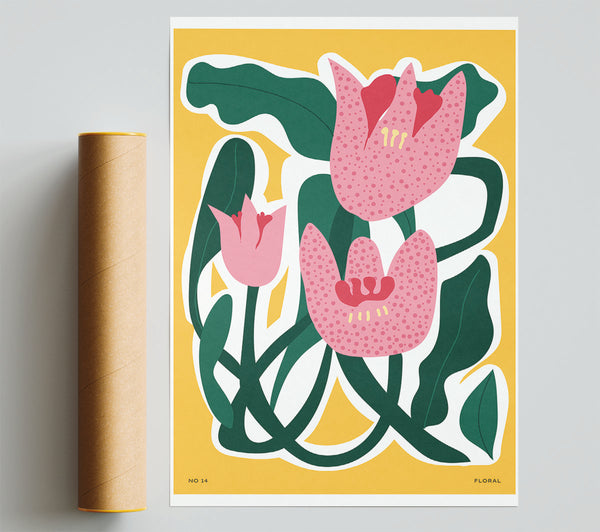 Pink Tulip Leaves Poster