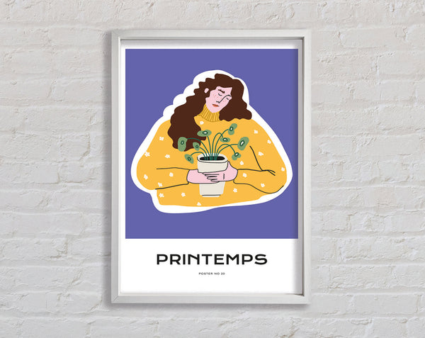 Woman Holding A Pot Of Flowers Framed Print