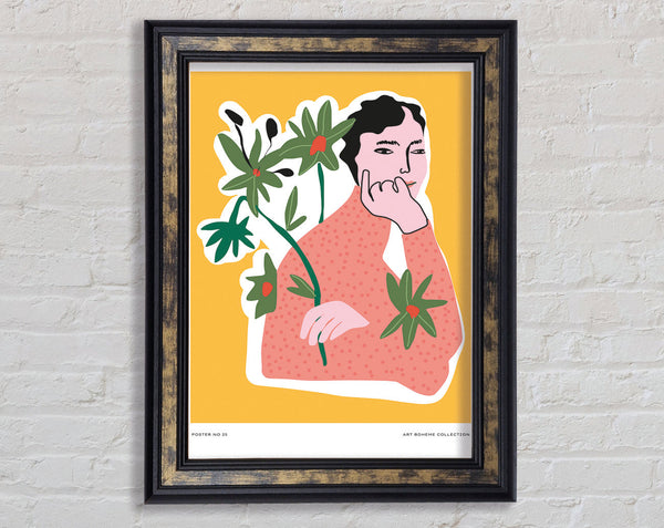 Thinking Flower Woman Framed Print
