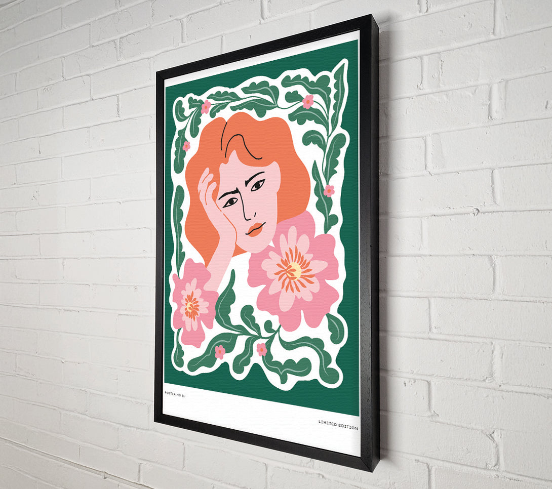  A Canvas Print of Pondering Woman Floral Canvas Print