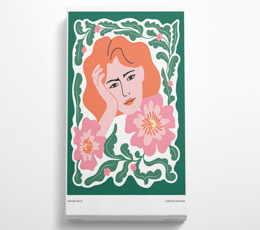  A Canvas Print of Pondering Woman Floral Canvas Print