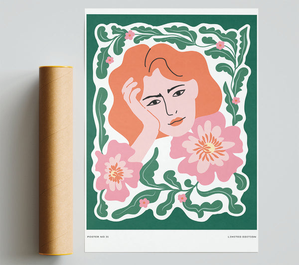 Pondering Woman Floral Poster
