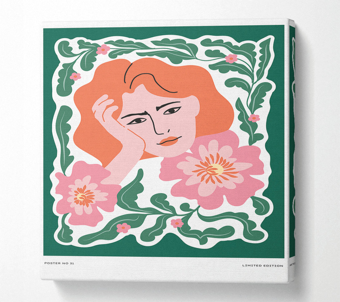  A Canvas Print of Pondering Woman Floral Canvas Print