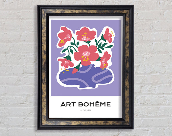 Purple Vase Of Pink Flowers Framed Print