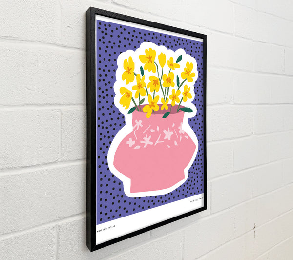 Pink Flower Vase Yellow Flowers
