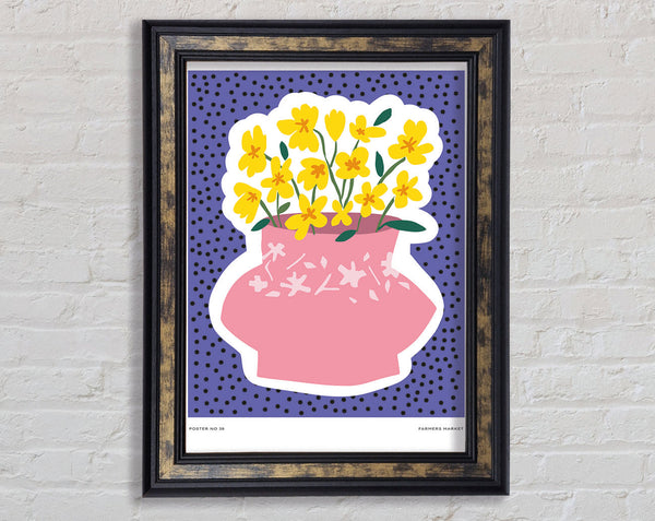 Pink Flower Vase Yellow Flowers Framed Print