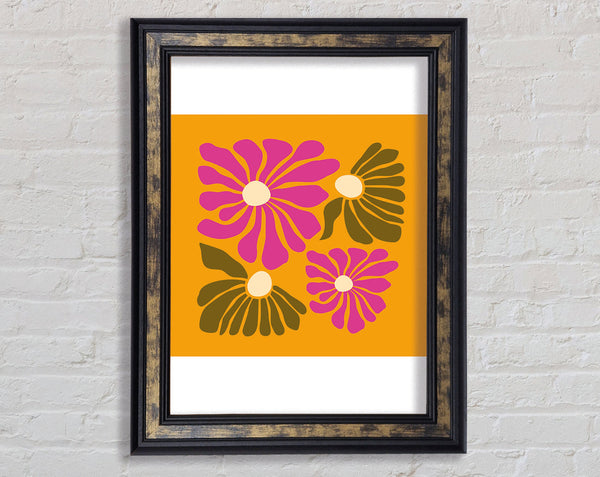 Pink Flowers On Orange Framed Print