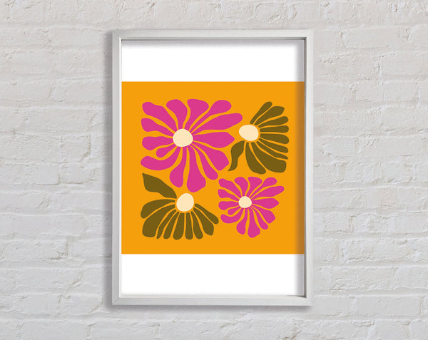 Pink Flowers On Orange Framed Print