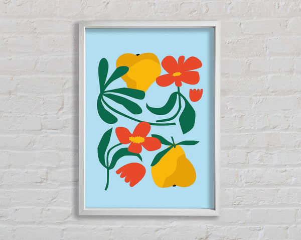 Pears And Flowers Framed Print