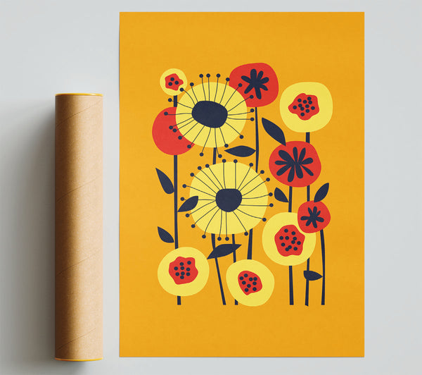 Flowers On Yellow Poster