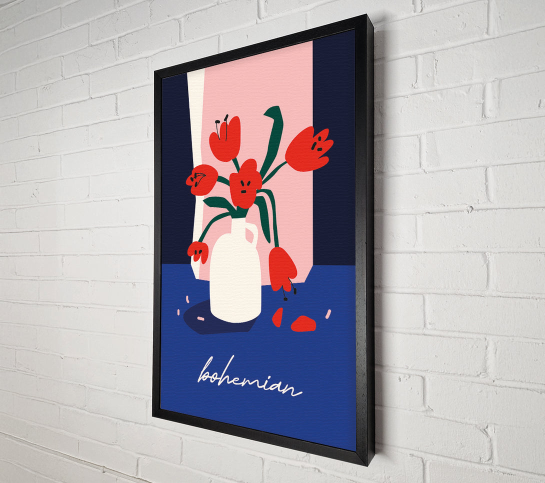  A Canvas Print of Bohemian Vase Red Flowers Canvas Wall Art